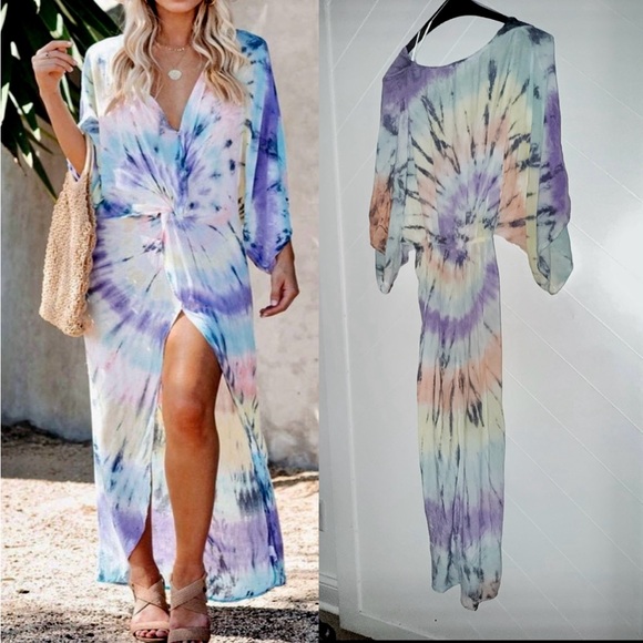 Surf Gypsy Other - Surf Gypsy Beach Cover Up Twist Front Pastel Tie Die Long Cattan Gorgeous Small